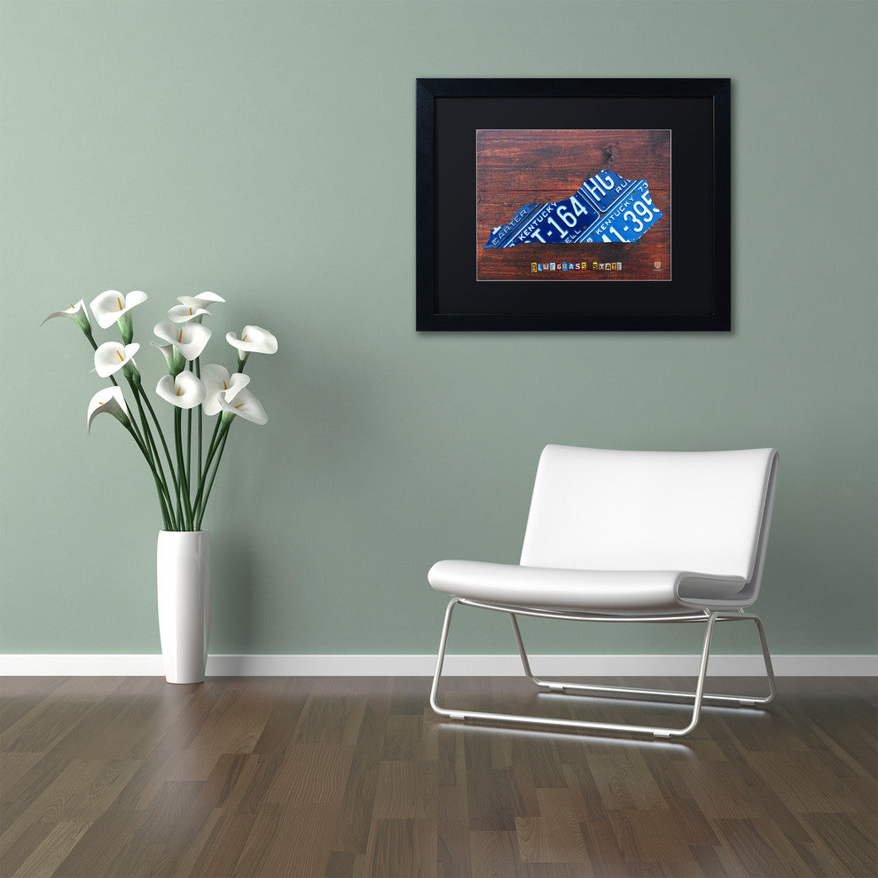 "Kentucky License Plate Map" Matted Framed Canvas Art by Design Turnpike