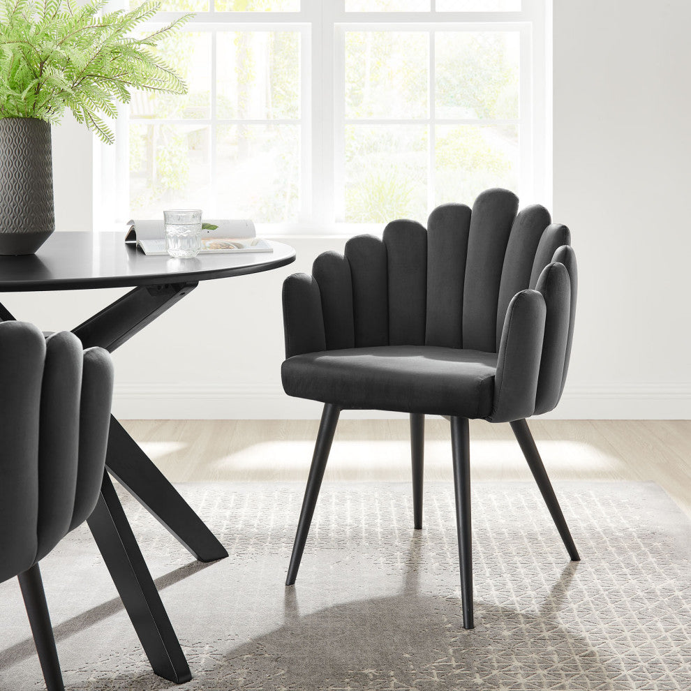 Side Dining Chair, Black Gray, Velvet, Modern, Cafe Bistro Hospitality