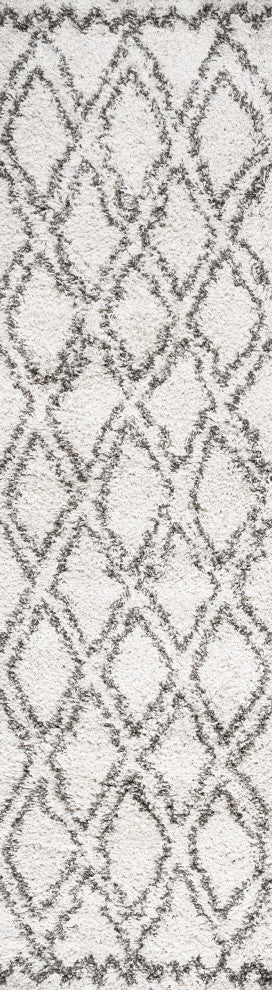 Soller Diamond Trellis Shag Beige/Dark Gray 2'x8' Runner Rug