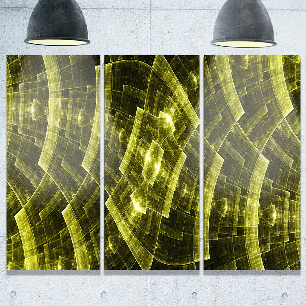 "Bright Yellow Fractal Flower Grid" Metal Wall Art, 3 Panels, 36"x28"
