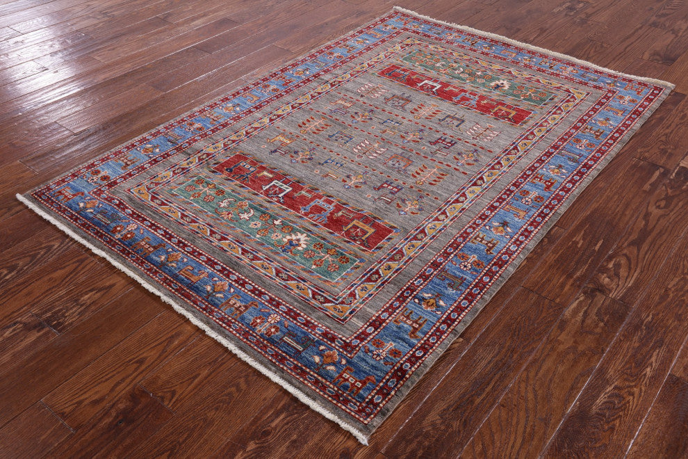 Handmade Persian Gabbeh Tribal Wool Rug 4' 4" X 6' 4" Q9984