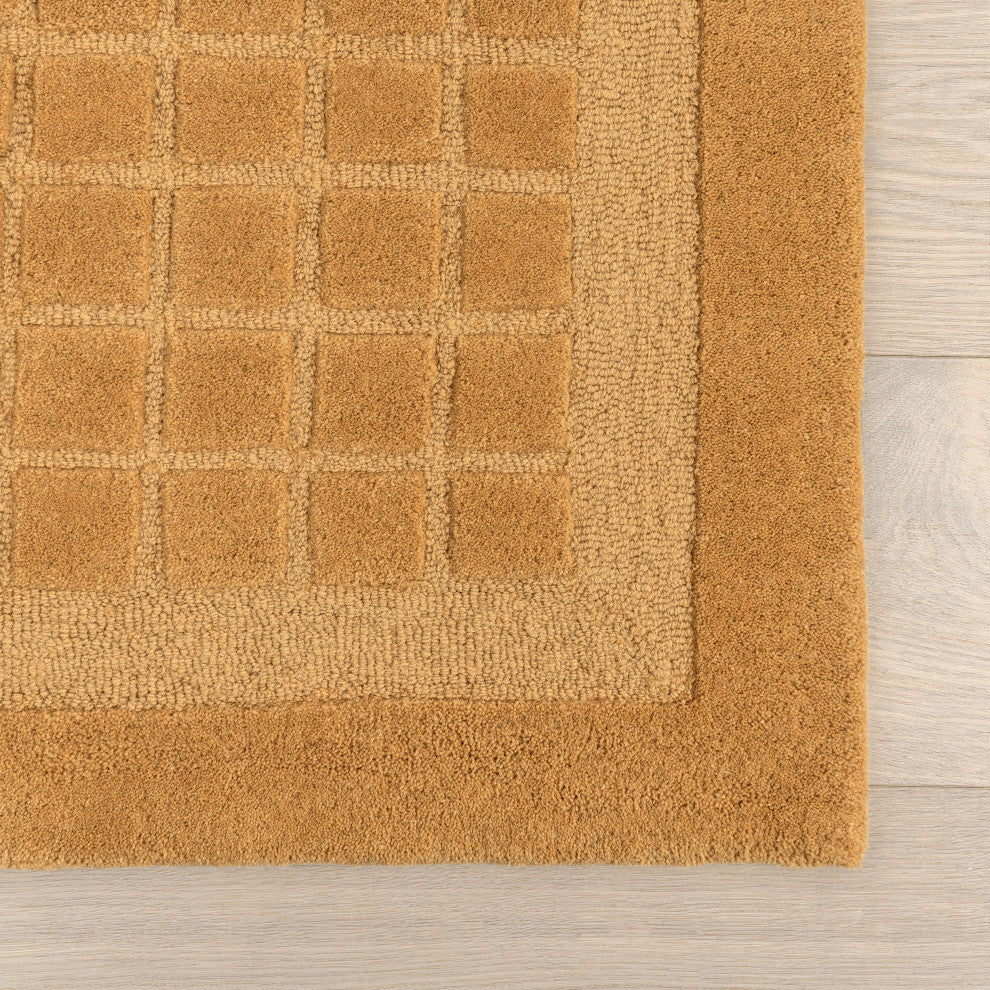 Fritz Checkered Wool Area Rug, Golden Yellow 5' x 8'