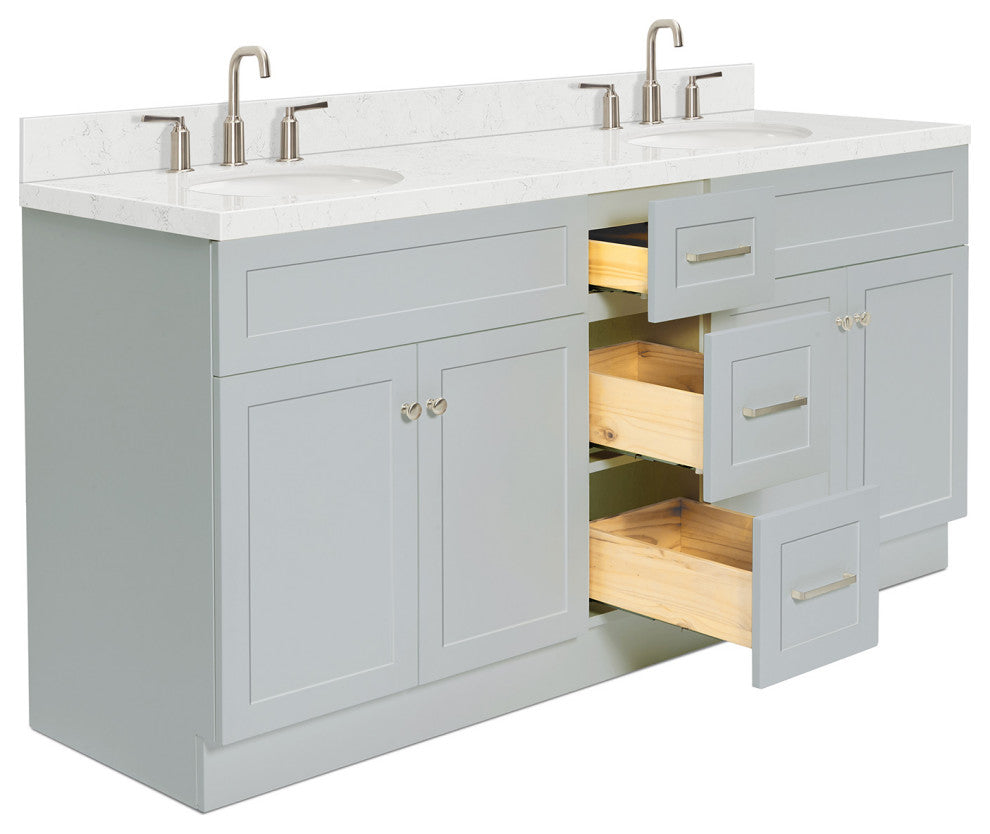 Ariel Hamlet 72" Double Oval Sink Bathroom Vanity, Carrara Quartz