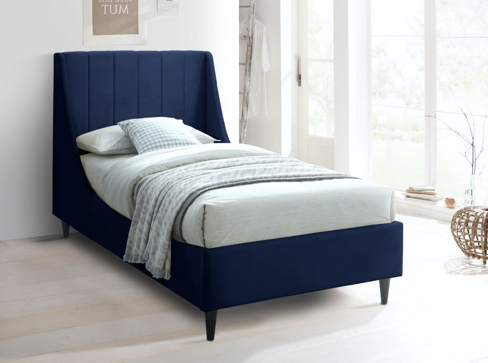 Eva Velvet Upholstered Bed, Navy, Twin