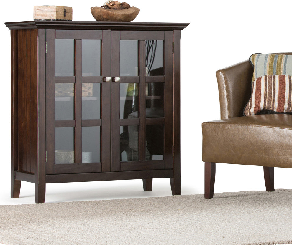 Acadian Solid Wood 35 Inch Wide Low Storage Cabinet In Brunette Brown