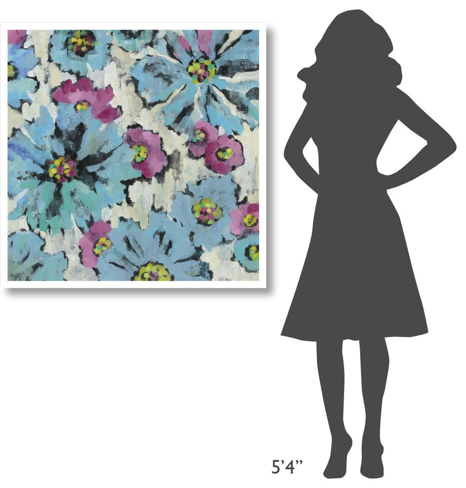 "Graphic Pink and Blue Floral I" Paper Print by Silvia Vassileva, 38"x38"