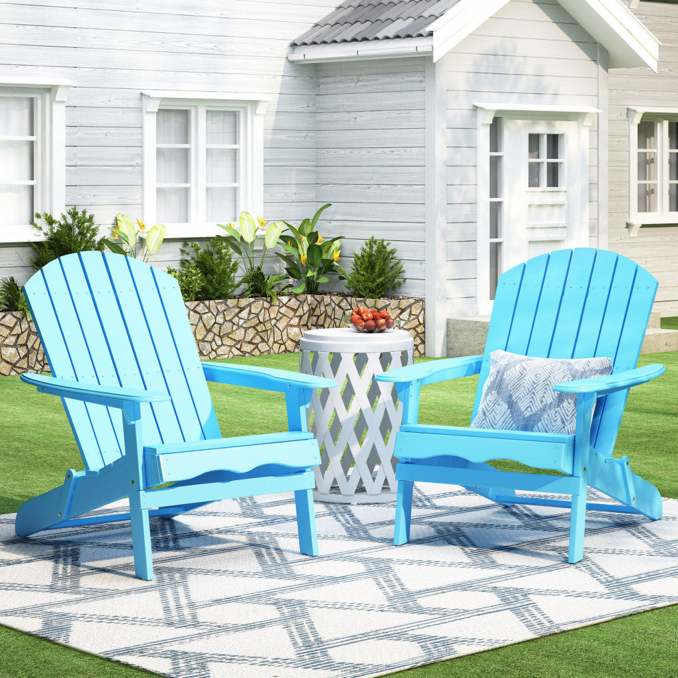 Cartagena Outdoor Acacia Wood Folding Adirondack Chair, Set of 2, Teal