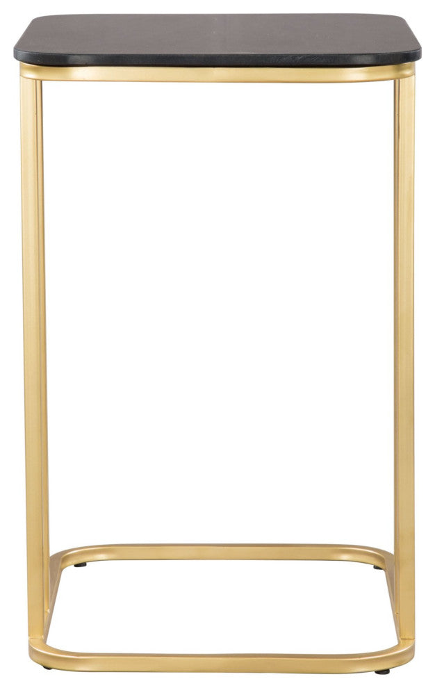 Sofa Side Table, Rectangular, Artificial Marble, Steel Metal, Black, Gold