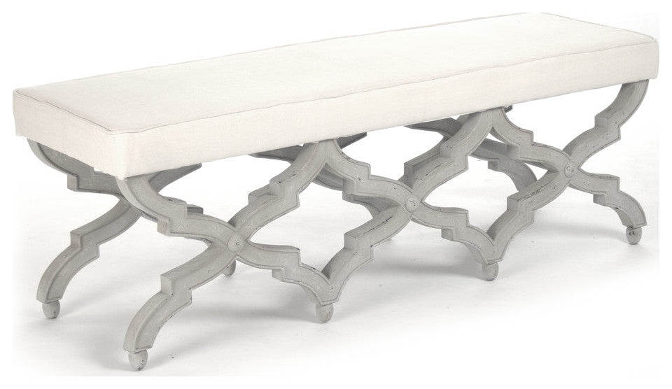 Judith Bench, Distressed Gray, Off-White Linen