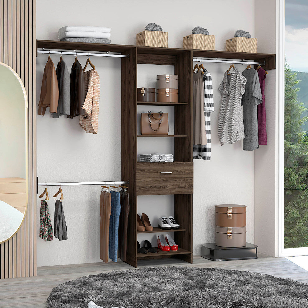 DEPOT E-SHOP Brisk 250 Closet System, 5 Shelves, 1 Drawer, Dark Walnut