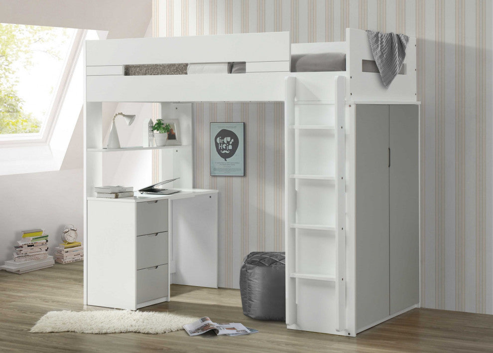 HomeRoots 78" X 41" X 70" White And Gray Laminated Veneer Lumber Loft Bed