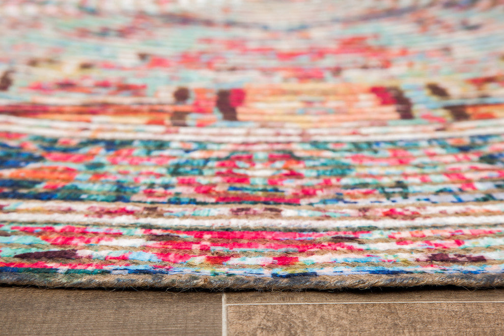 Round Chaloon Distressed Area Rug, 8' Round