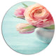 Beautiful Pink Flowers In Vase, Floral Disc Metal Artwork, 11"