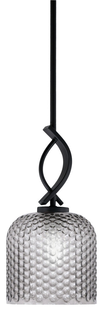 Cavella 1 Light Mini Pendant, Matte Black Finish, 7" Smoke Textured Glass