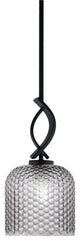 Cavella 1 Light Mini Pendant, Matte Black Finish, 7" Smoke Textured Glass