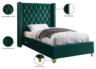Barolo Velvet Upholstered Bed, Green, Twin