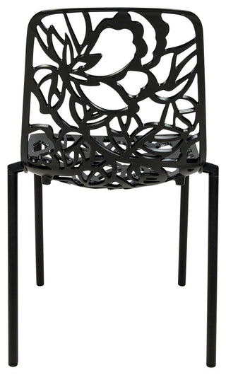LeisureMod Devon Modern Outdoor Stackable Aluminum Dining Chair, Set of 4, Black