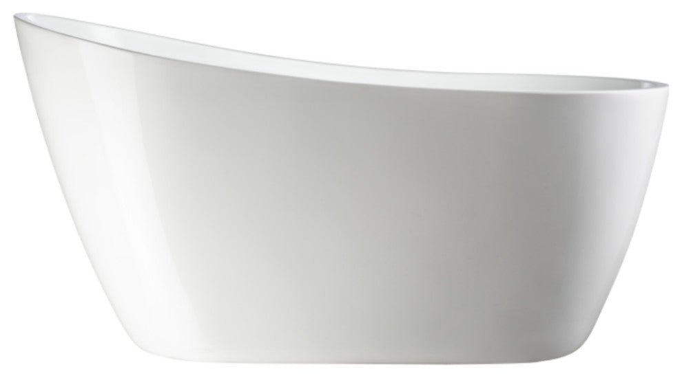 55" Freestanding Acrylic Bathtub, White/Polished Chrome