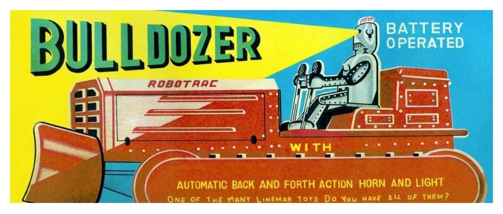 "Robotrac Bulldozer" Digital Paper Print by Retrotrans, 42"x18"