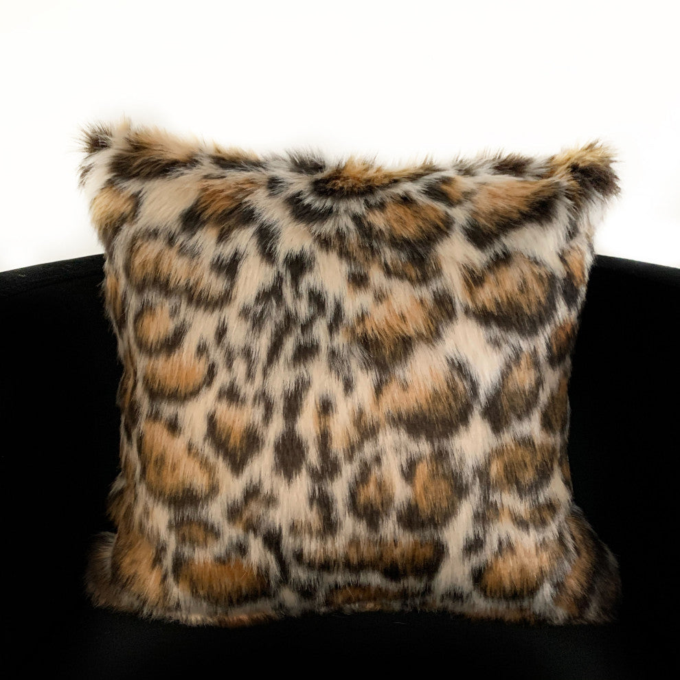 Plutus Brown Tiger Animal Faux Fur Luxury Throw Pillow, 24"x24"