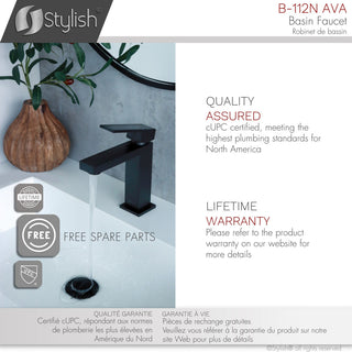 STYLISH Bathroom Faucet Single Handle Matte Black Finish, B-112N AVA