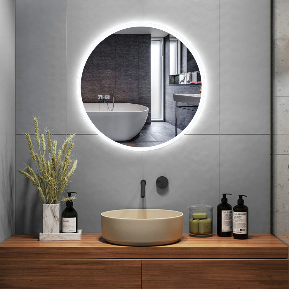 Round Frameless Backlit LED Anti-fog Bathroom Vanity Mirror, 32"x32"