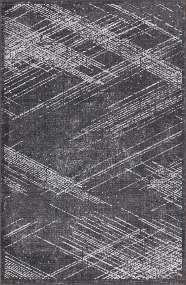 Low-Pile Sidney Charcoal/Ivory Rug, Charcoal, 5'3"x8'