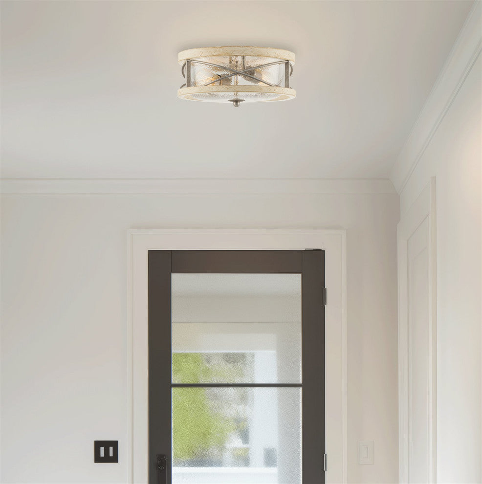 Kira Home Blaylock 13" Farmhouse Flush Mount Close to Ceiling Light, Hammered