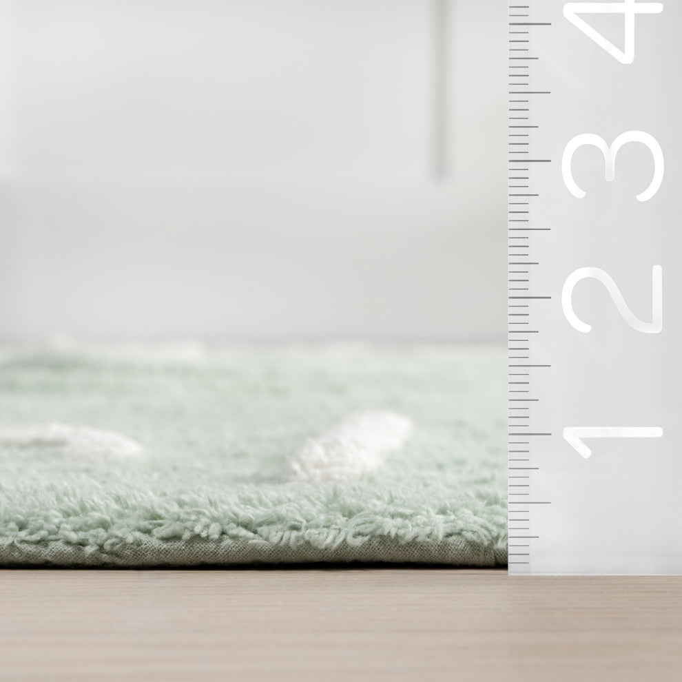 Nuloom Kids Washable Round Alphabet Rug, Mint Green 4' Round
