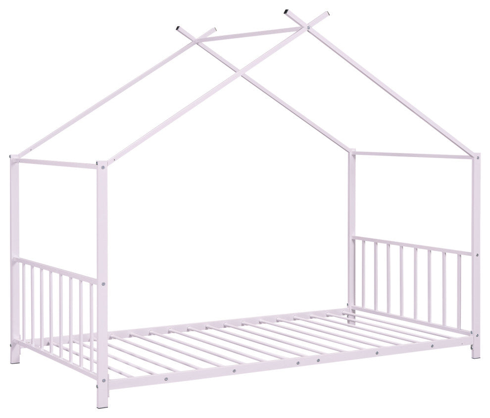 Gewnee Twin Size Metal House Platform Bed, Pink