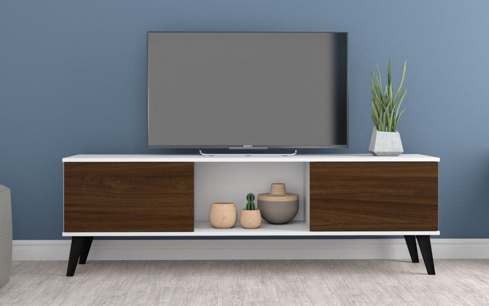 Doyers 62" TV Stand, White and Nut Brown