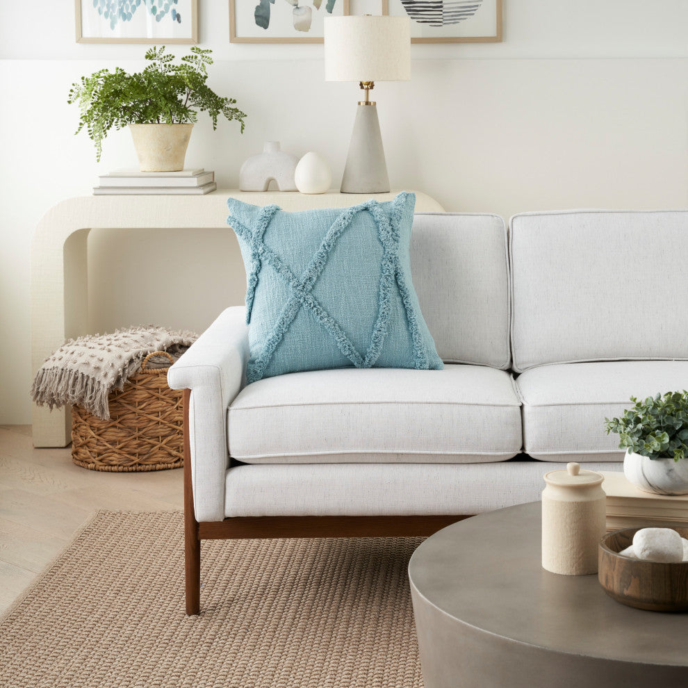 Mina Victory SH018 Throw Pillow, Aqua, 18"X18"
