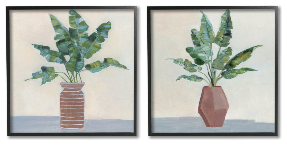Green Palm Frond Plants Brown Jars Still Life,12 x 12