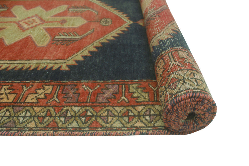 Semi-Antique Ashraf Navy/Rust Runner, 3'2x9'8
