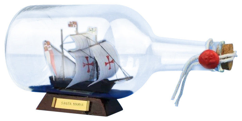 Santa Maria Model Ship in a Glass Bottle, 9"