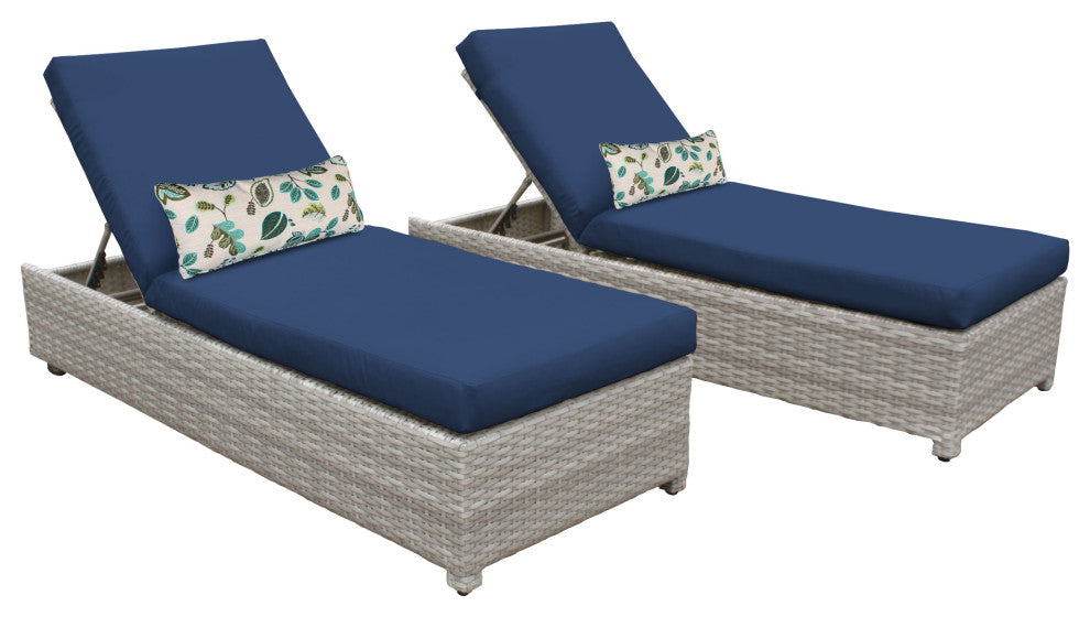 Fairmont Wheeled Chaise Set of 2 Outdoor Wicker Patio Furniture in Navy