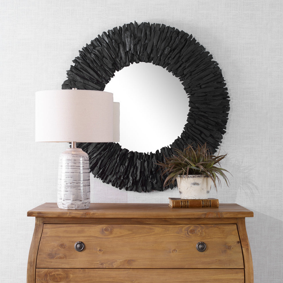 Uttermost 09811 Teak Branch Black Round Mirror