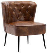 Vintage Button Tufted Faux Leather Slipper Chair, Yellowish-Brown