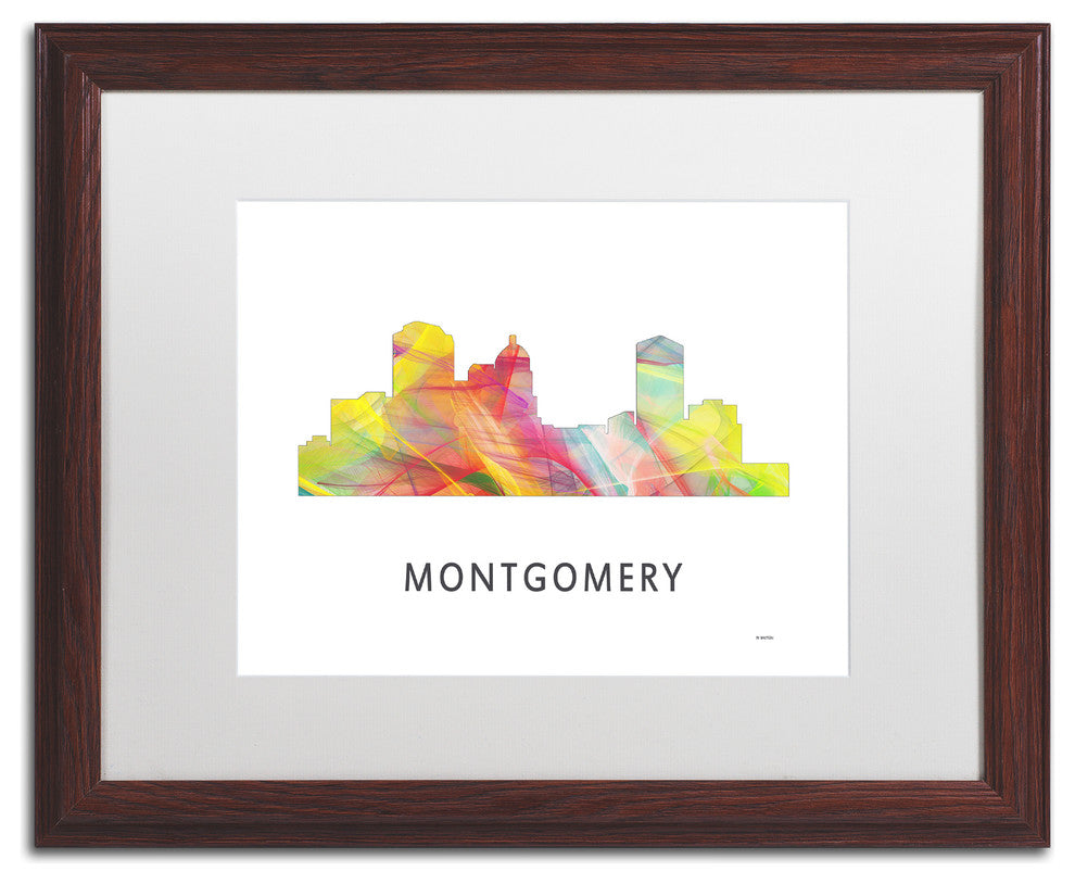 'Montgomery Alabama Skyline Wb 1' Framed Art, Wood Frame, White Matte, 20x16