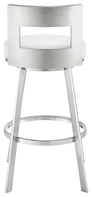Armen Living Lynof 30" Swivel Faux Leather/Metal Bar Stool in White/Chrome