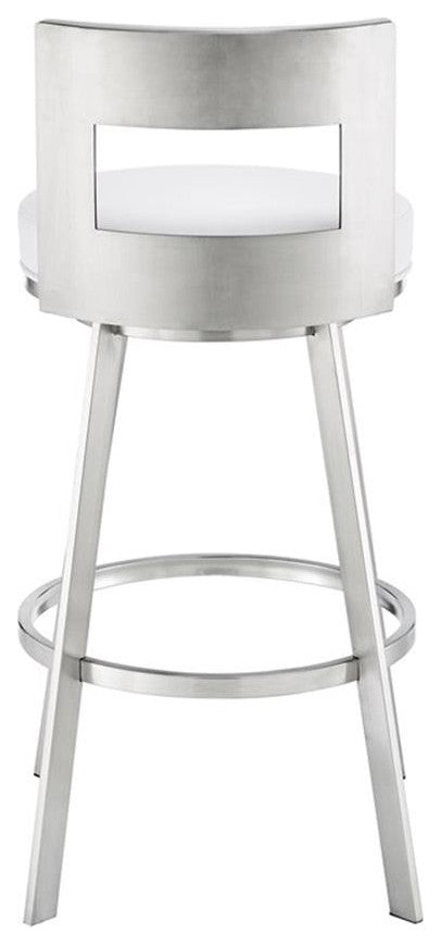 Armen Living Lynof 30" Swivel Faux Leather/Metal Bar Stool in White/Chrome