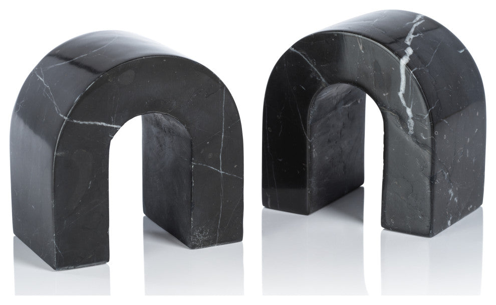 Martil 2-Piece Set Marble Bookends, Black Marquina