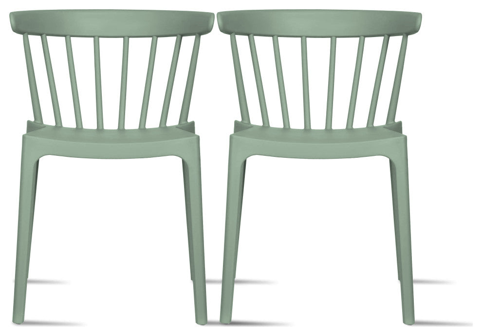 Set of 2 Dining Side Chairs, Plastic Indoor/Outdoor Stackable Patio Chair, Green