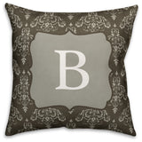 B Dark Gray Damask Monogram Spun Poly Pillow, 18x18