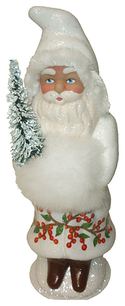 Schaller Paper Mache Candy Container- Santa Beaded White Coat
