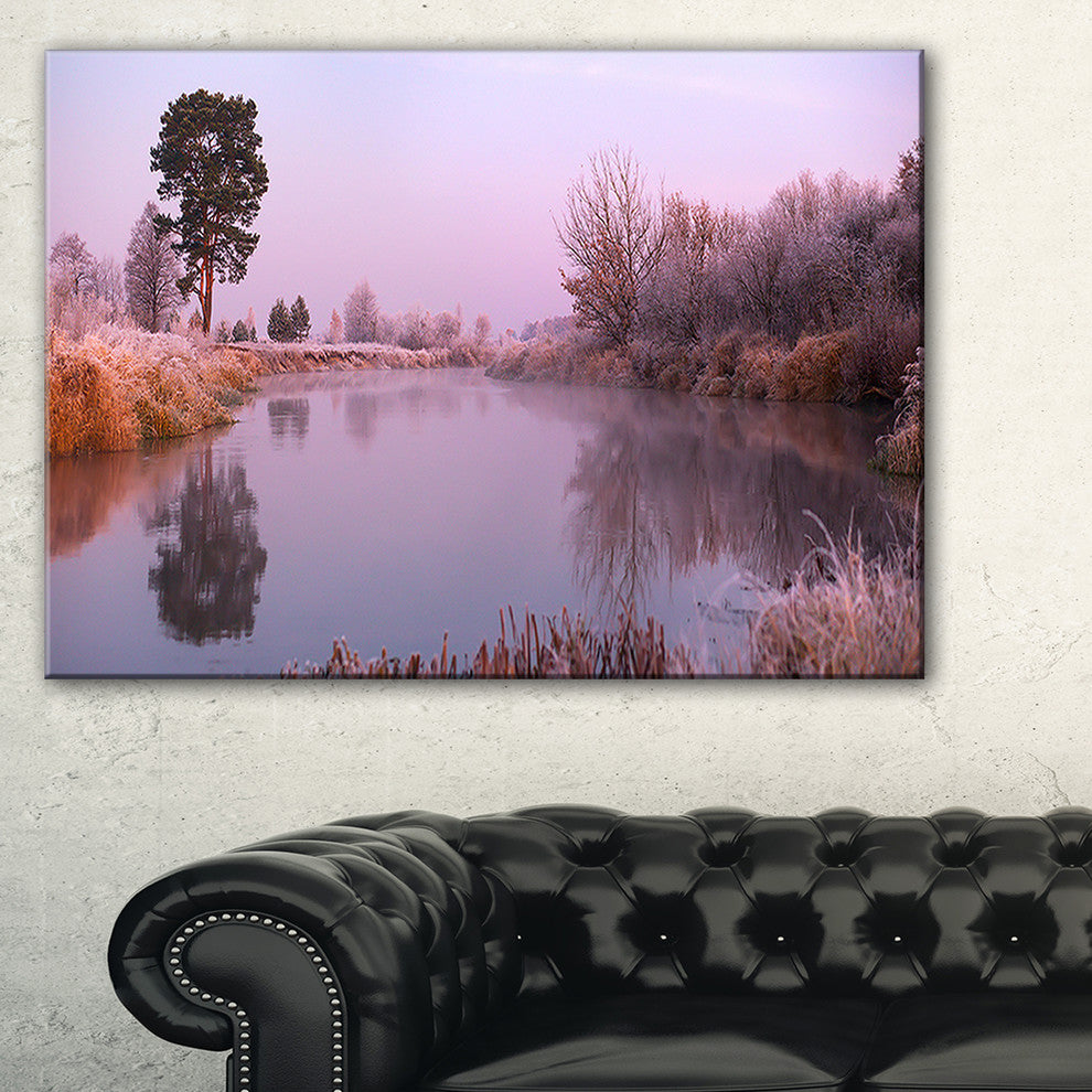 "Misty Autumn Sunrise Over River" Landscape Print Wall Art, 1 Panel, 60"x28"
