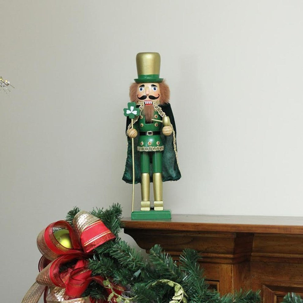15" Luck of the Irish Green and Gold Wooden Decorative Christmas Nutcracker