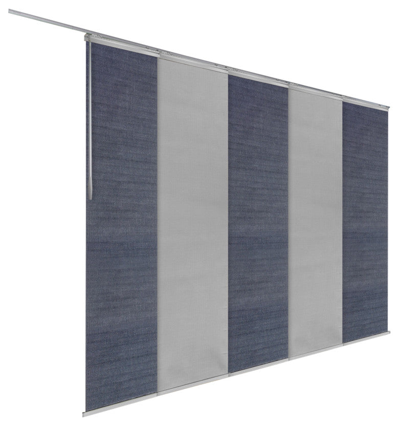 Azure-Dappled Iron 5-Panel Track Extendable Vertical Blinds 94"Hx58-110"W