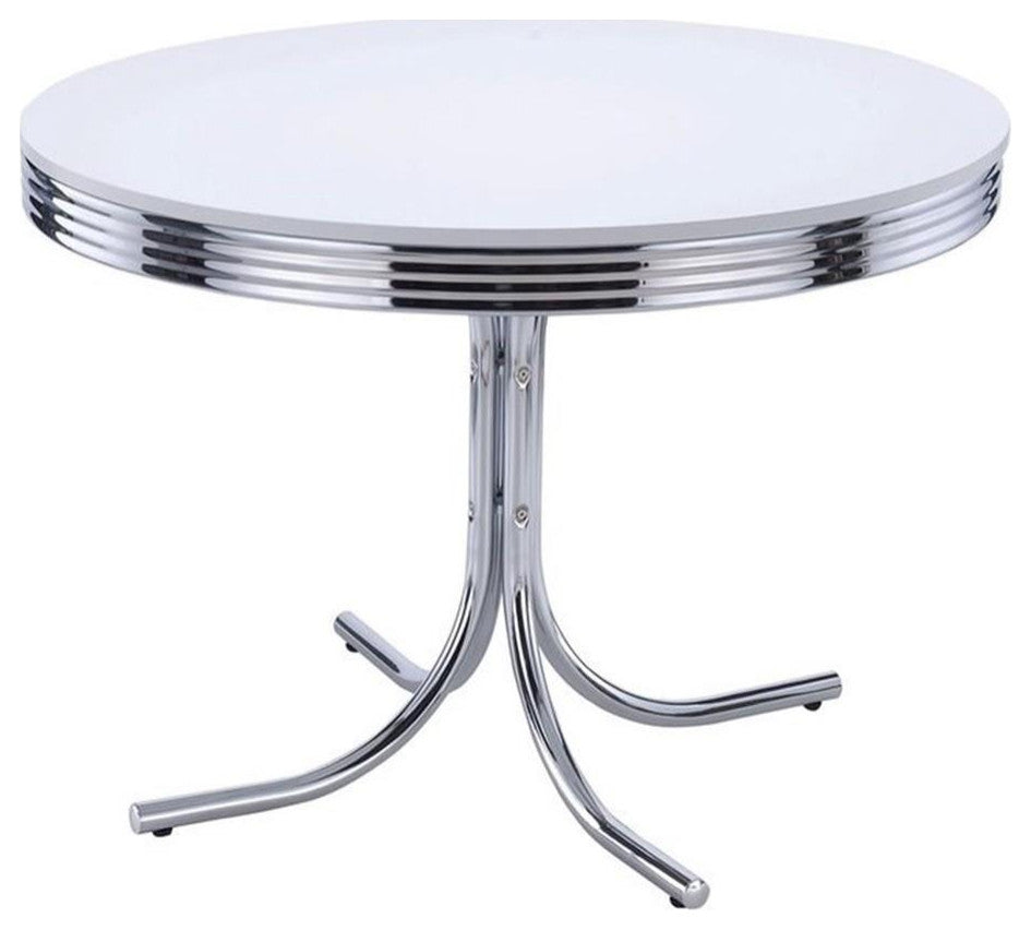 Catania Modern / Contemporary Round Dining Table in White and Chrome