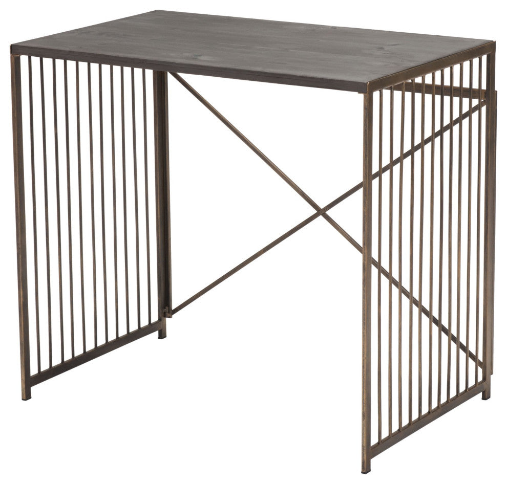 Computer Desk, Steel Metal, Wood, Gray, Antique Gold, Home Business Office
